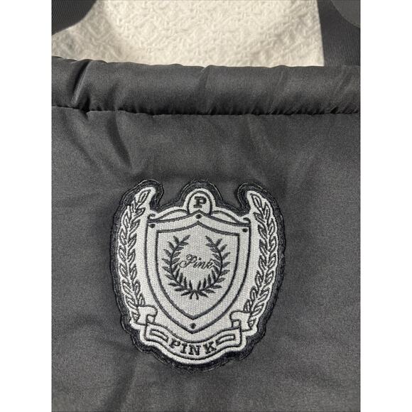 Victoria's Secret PINK Quilted Black Puffer Tote Bag Embroidered Crest 18 x 18 - Picture 2 of 7